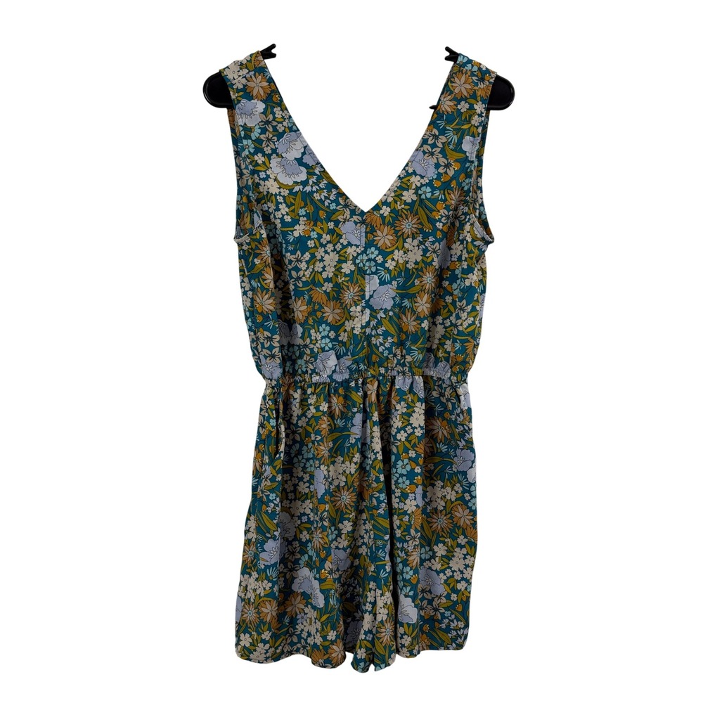 Baltic Born Romper Womens Size Medium Blue Floral Print V Neck Sleeveless Pocket
